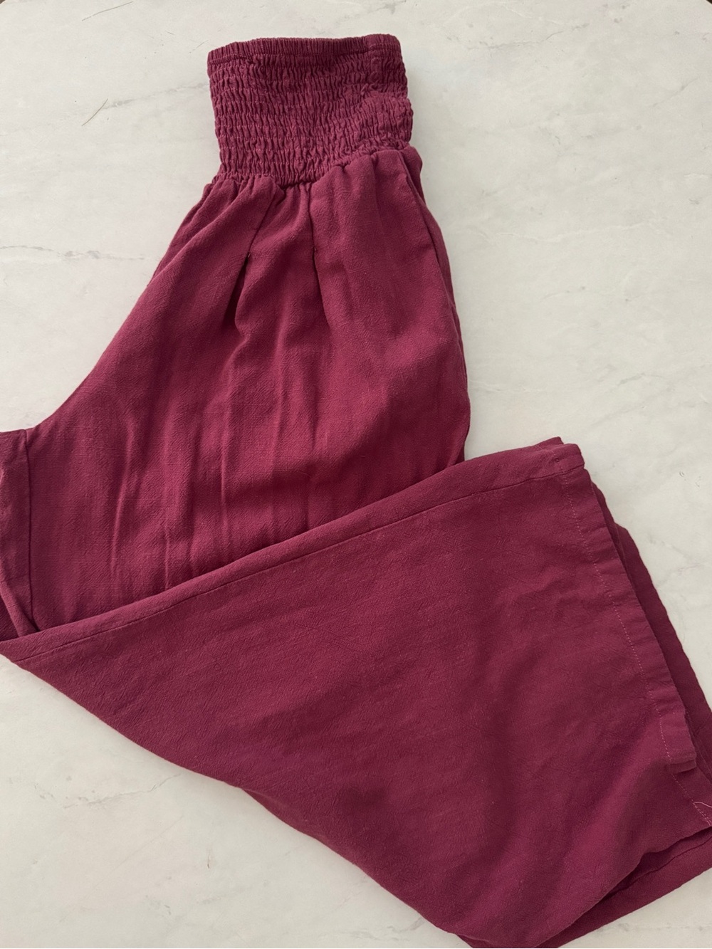 Women’s Smocked-Waist Soft Burgundy Pants
